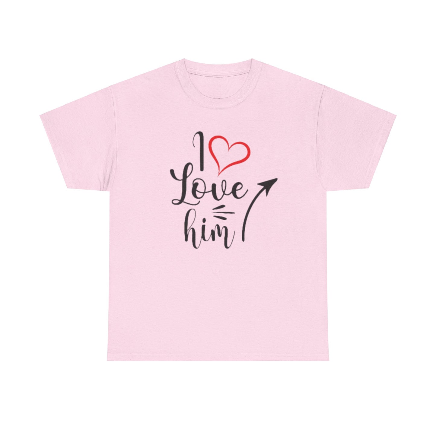 I LOVE HIM/I LOVE HER Couples Tshirt 1 IN BLACK