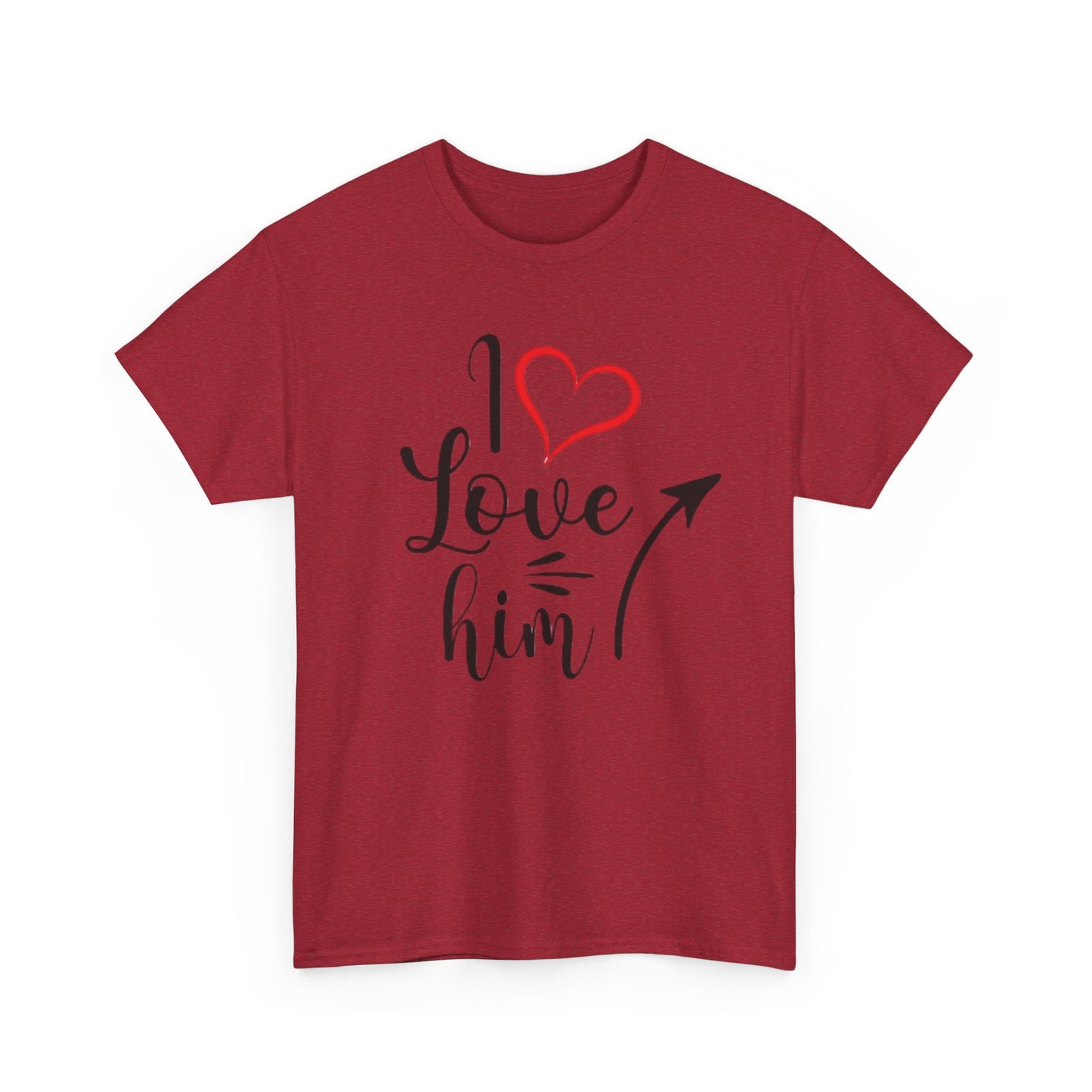 I LOVE HIM/I LOVE HER Couples Tshirt 1 IN BLACK