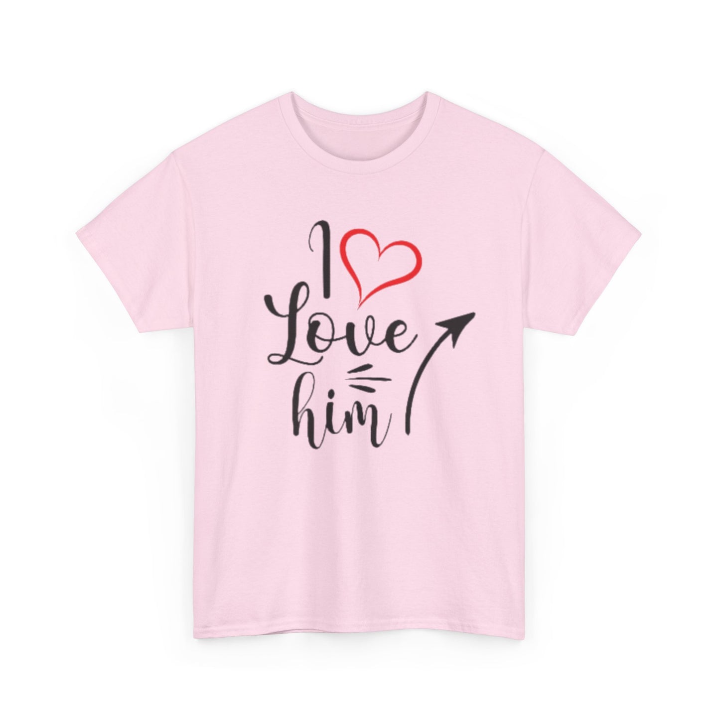 I LOVE HIM/I LOVE HER Couples Tshirt 1 IN BLACK